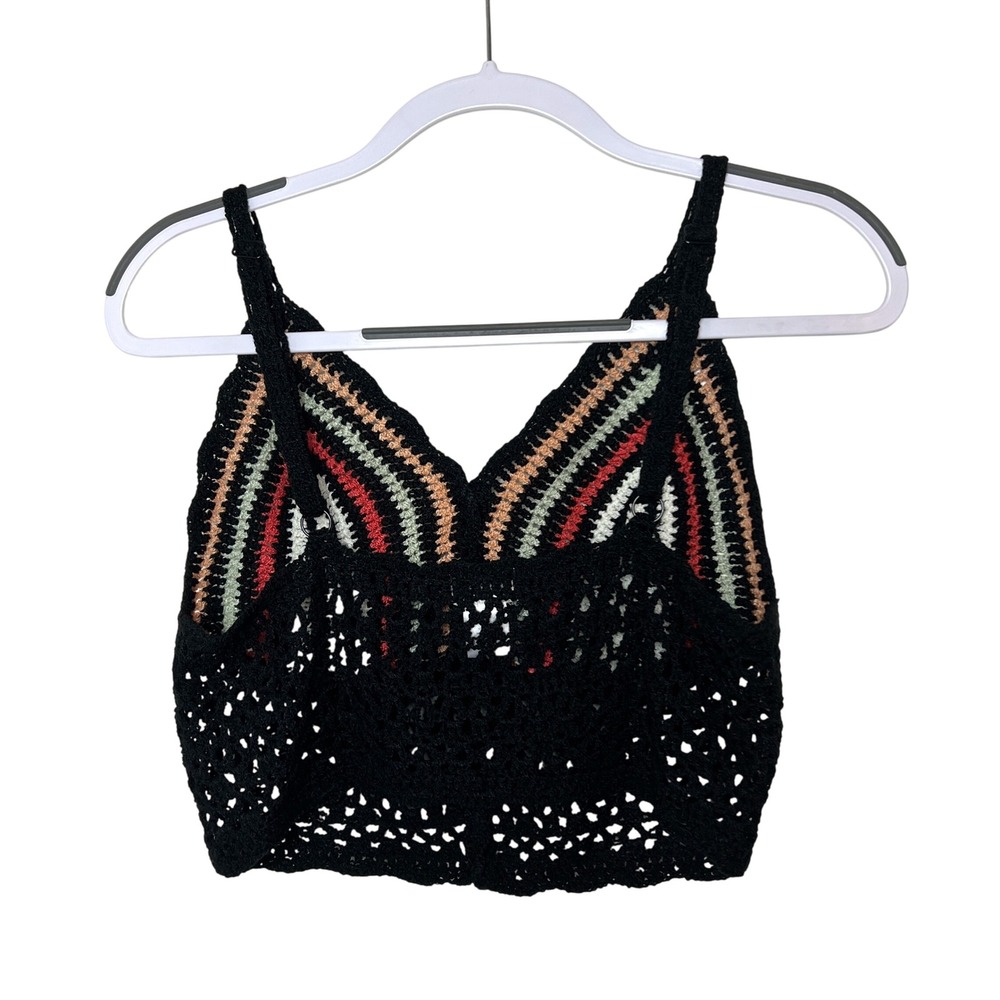 POL Crochet Rainbow Crop Top Festival Boho Sleeveless Tank Top Black Size M‎ - Picture 2 of 6